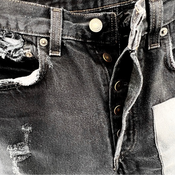 Reformation x Levis Redone Women Jeans 30in Waist 501 Black Distressed Grunge - Picture 11 of 16